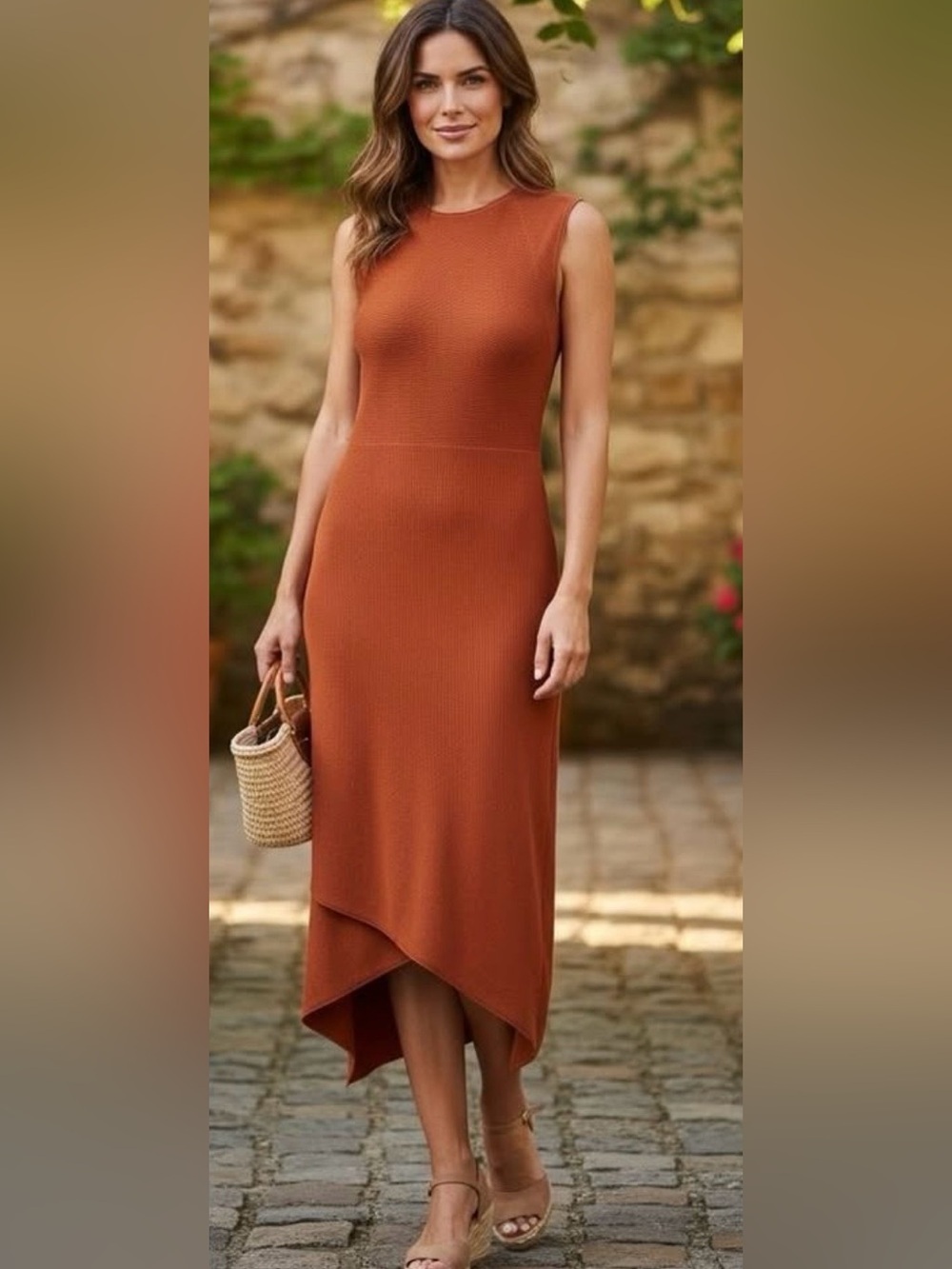 Sleeveless Rust Midi Dress - Brand: Victor Alfaro size XS - Picture 1 of 7